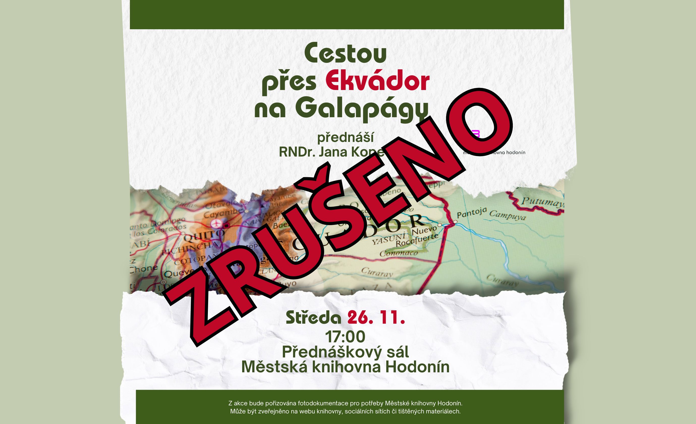 Přijďte se seznámit s Ekvádorem – fascinující zemí ležící přímo na rovníku, která nabízí neuvěřitelnou rozmanitost na malém území. Přednáška RNDr. Jany Kopecké.